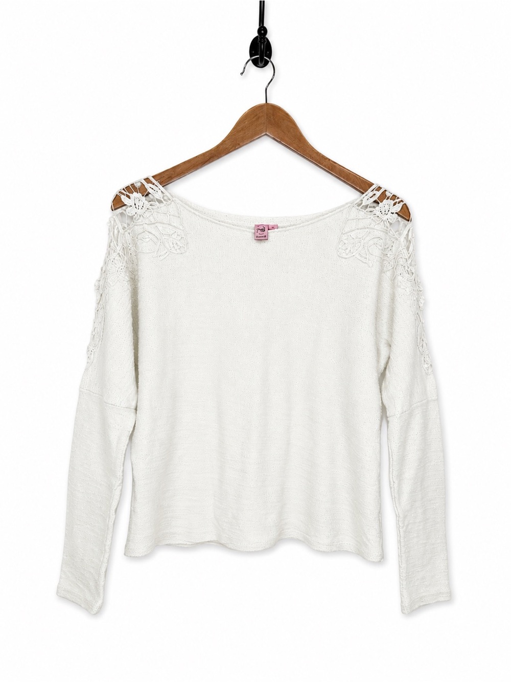 Dolled Up by Fang Cream Lace Shoulder Long Sleeve Sweater Top Size L